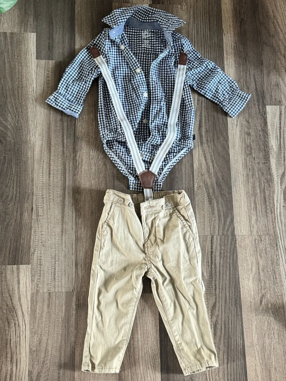 Baby B’gosh Kids Adjustable White Suspenders with Brown Leather Accents